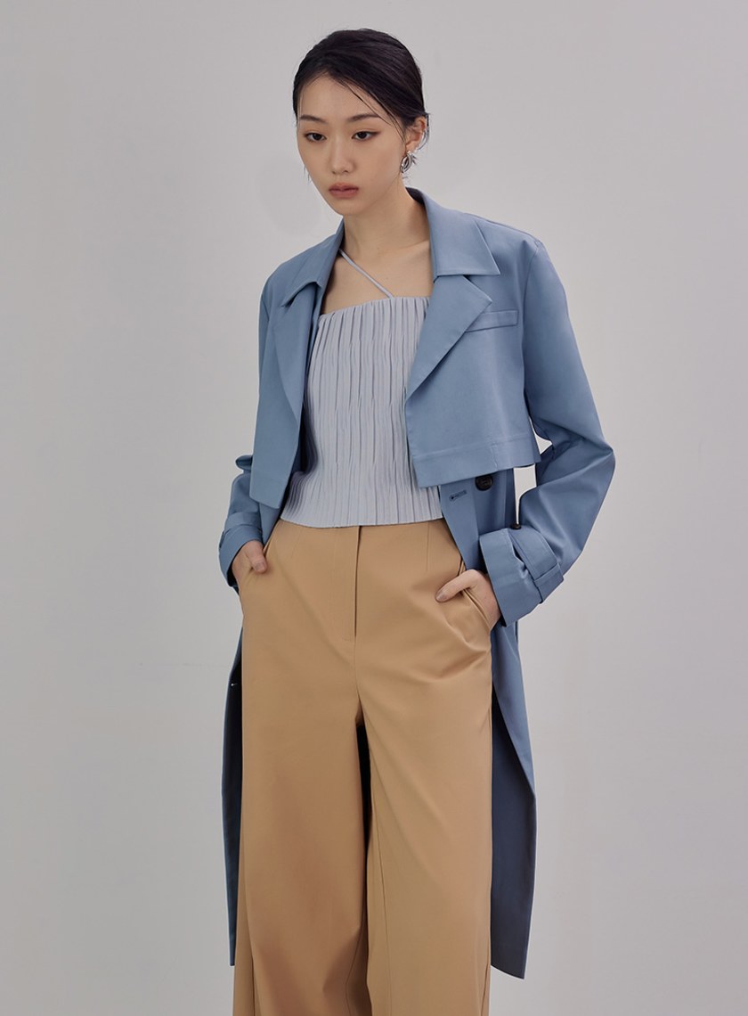 率性無袖長版風衣外套